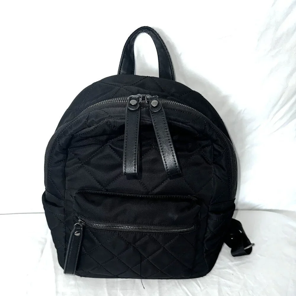 Black Quilted Small Backpack Laptop Pocket